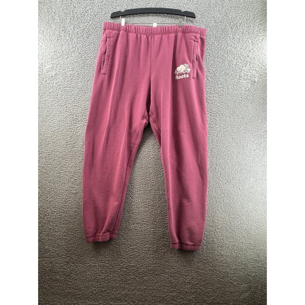 Roots Canada Sweatpants Burgundy Joggers With Elastic Waist & Pockets Size XL